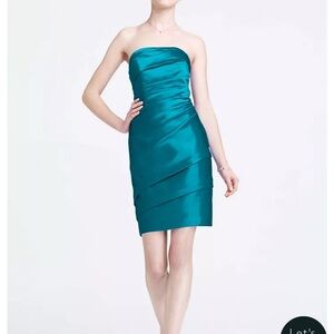 David's Bridal Green Ruched Sweetheart Sheath Dress- strapless- worn once